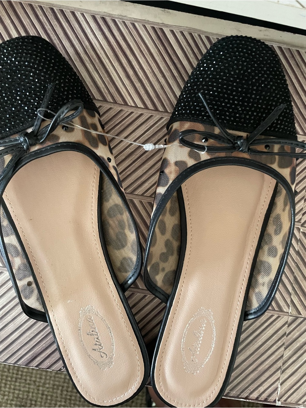 Atalina Leopard Print Flats with Black Beaded Toe